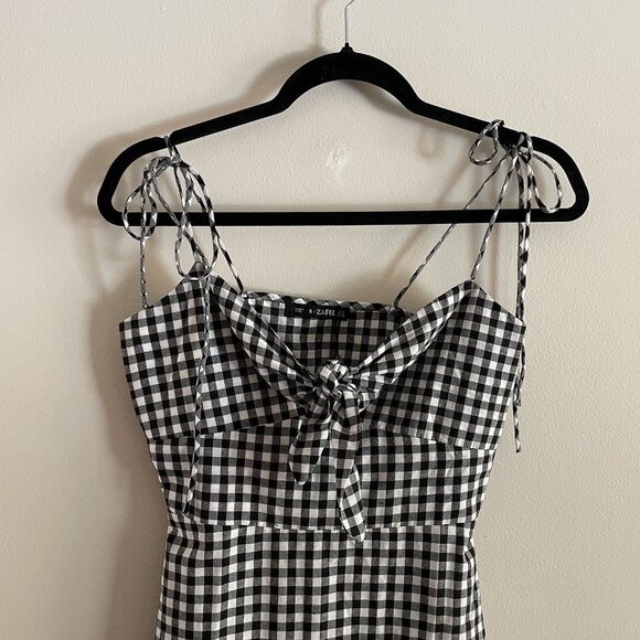 Zaful Women S/4 Black White Plaid Preppy Sleeveless Tied Cami Mini Dress NWT - Picture 3 of 10